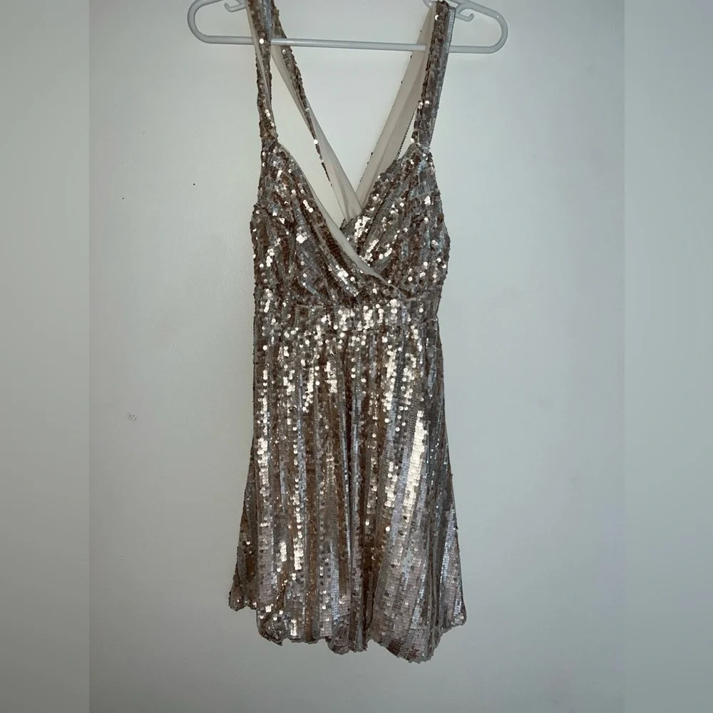 Saints & Hearts Shimmerfest Stripe Sequin Mini Dress - Rose Gold - Picture 2 of 4